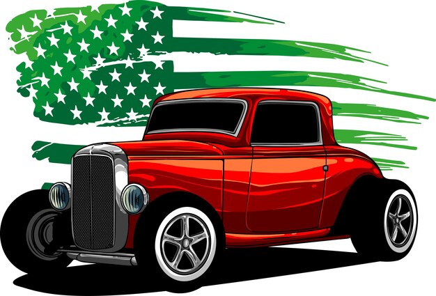 illustration de hot rod avec drapeau américain