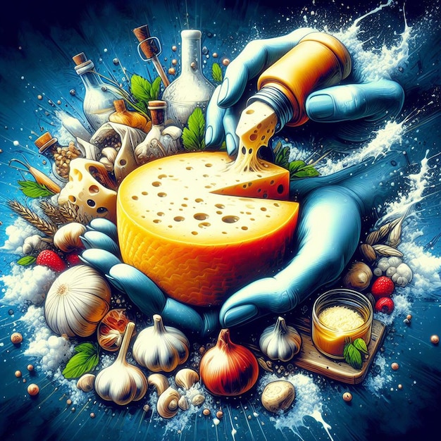 Vecteur illustration hyperréaliste d'art vectoriel colorée nourriture savoureuse encore portrait de fromage gorgonzola italien