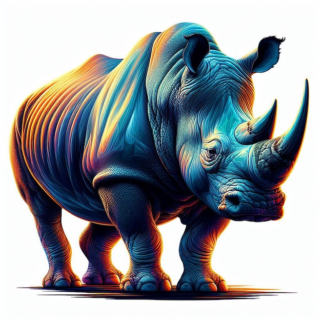 Illustration Hyperréaliste D'art Vectoriel Rhinocéros Africain Coloré Isolé Fond Blanc Png Pic