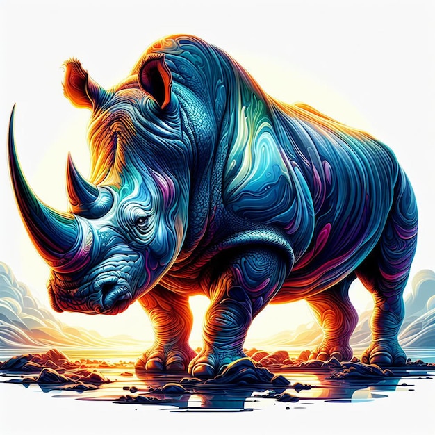 Vecteur illustration hyperréaliste d'art vectoriel rhinocéros africain coloré isolé fond blanc png pic