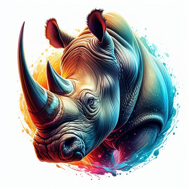 Vecteur illustration hyperréaliste d'art vectoriel rhinocéros africain coloré isolé fond blanc png pic