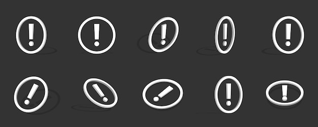 Illustration D'icône 3d De Point D'exclamation Blanc Avec Différentes Vues Et Angles