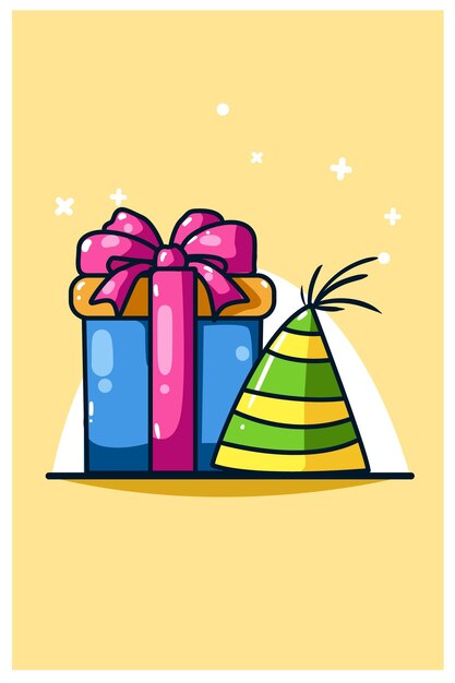 Illustration D'icône Anniversaire Chapeau Et Cadeau D'anniversaire