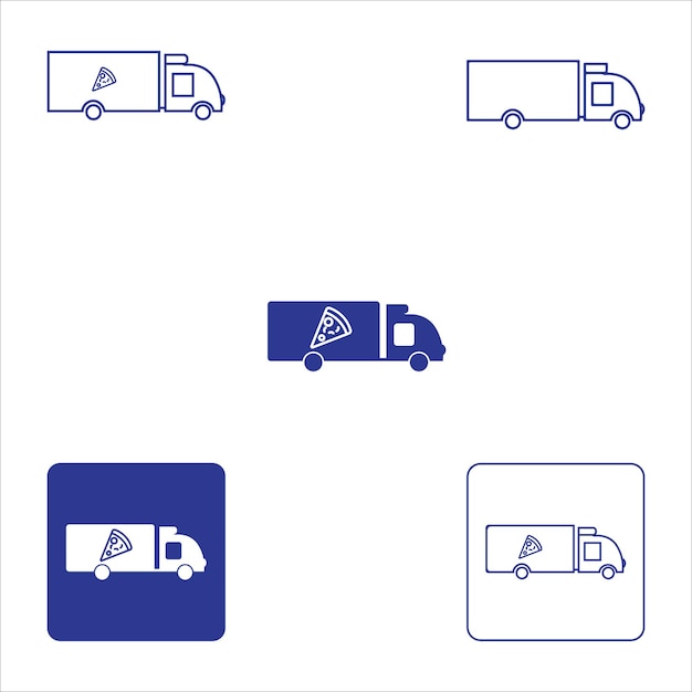 Illustration d'une icône de camion de livraison isolée avec un camion de transport de pizza avec un couteau à vaisselle