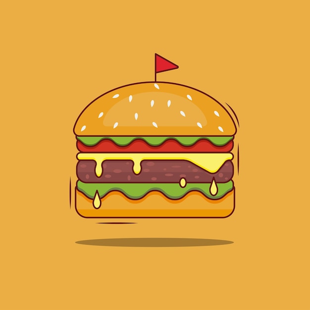 Vecteur illustration d'icône de dessin animé de burger au fromage plat vecteur