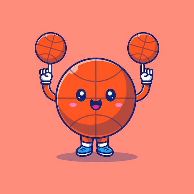 Illustration D'icône De Dessin Animé Mignon Basket-ball. Concept D'icône De Sport Isolé. Style De Dessin Animé Plat