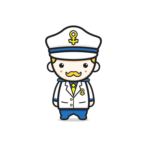 Illustration D'icône De Dessin Animé Mignon Capitaine Marine Personnage Marin. Concevoir Un Style Cartoon Plat Isolé