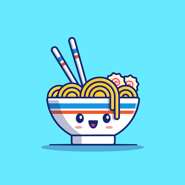 Illustration D'icône De Dessin Animé Mignon De Nouilles Ramen. Concept D'icône De Nouilles Alimentaires Isolé. Style De Dessin Animé Plat