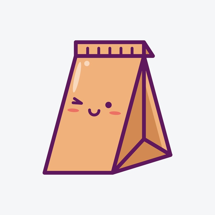 Vecteur illustration de l'icône du sac à nourriture mignon smiley emoji icon set illustration de dessin animé vectoriel