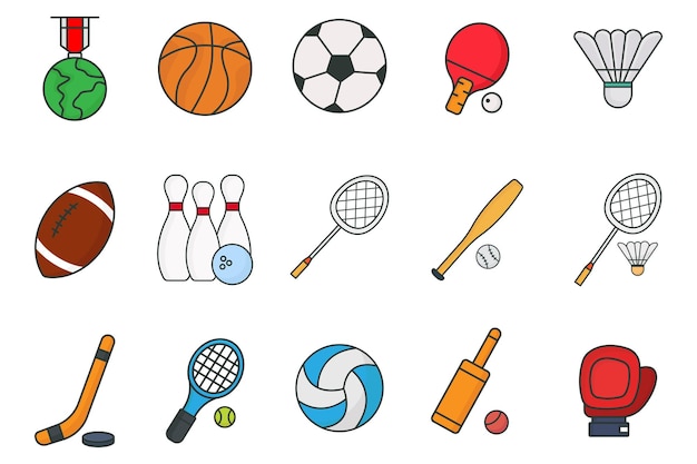 Illustration de l'icône de l'ensemble sportif Style d'icône couleur linéaire deux tons Football basket-ball volleyball tennis de table football américain bowling tennis baseball et autres Design vectoriel simple modifiable
