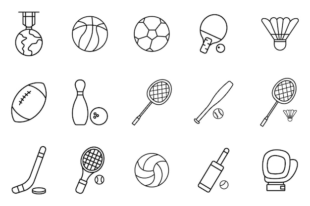 Illustration de l'icône de l'ensemble sportif Style d'icône en ligne Football basket-ball volleyball tennis de table football américain bowling tennis baseball et autres Design vectoriel simple modifiable