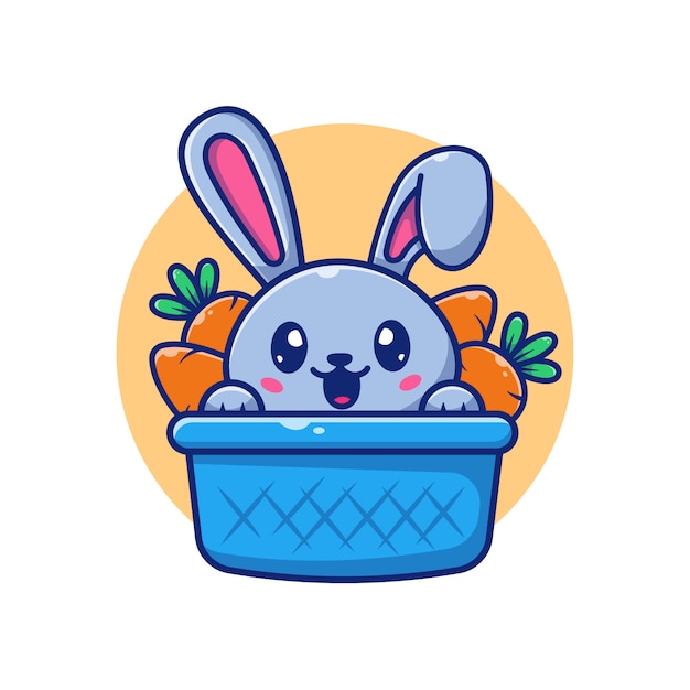 Illustration D'icône Mignon Lapin Et Carotte. Bunny Logo Mascot Cartoon Character. Concept Logo Animal Blanc Isolé