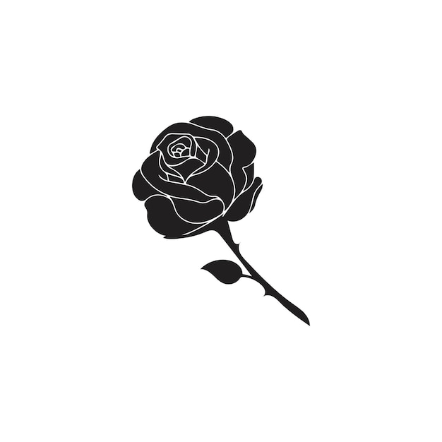 Illustration d'icône de rose avec des feuilles Silhouettes de fleurs Illustration vectorielle Icône de rose Rose simple