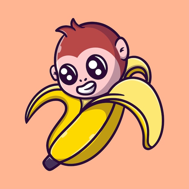 Illustration D'icône De Vecteur De Dessin Animé Mignon Singe Banane Pour Les Entreprises