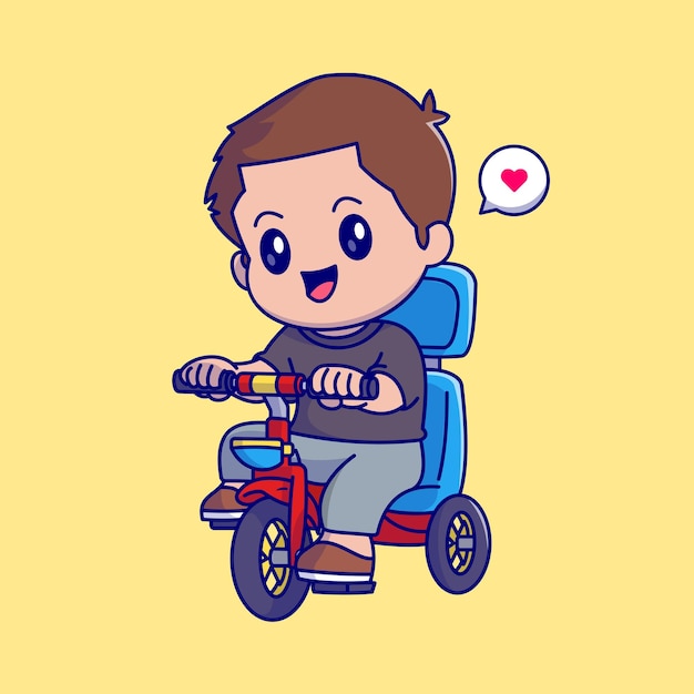 Illustration D'icône De Vecteur De Dessin Animé De Vélo De Garçon Mignon. Icône De Transport De Personnes Isolée à Plat