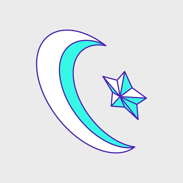 Illustration de l'icône vectorielle isométrique du croissant étoile islamique