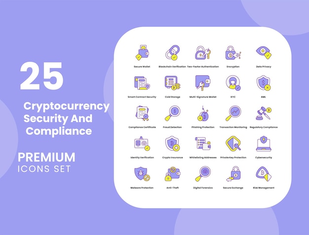 Illustration de l'icône vectorielle de la sécurité et de la conformité de la crypto-monnaie pour la chaîne de blocs et le KYC