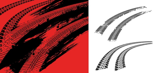 Illustration et icônes de traces de pneus de voiture dans un style plat