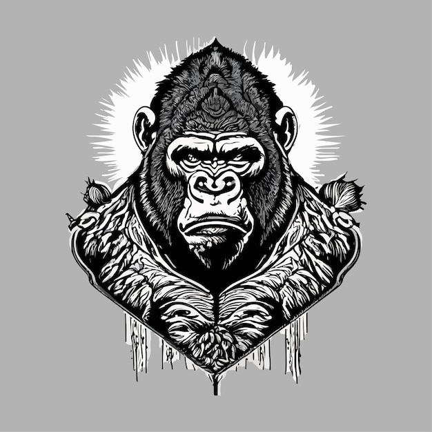 Illustration d'illustration et conception de tshirt gorille sur fond blanc