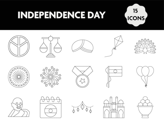 Vecteur illustration de l'inde independence day 15 icon set in line art