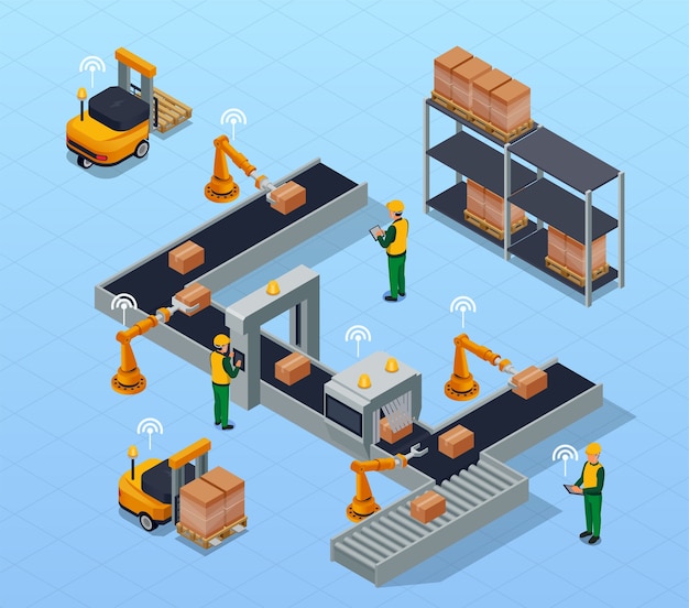 Vecteur illustration de l'industrie intelligente en vue isométrique