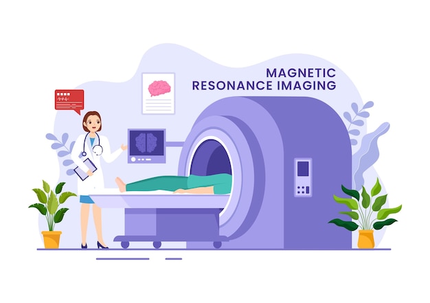 Illustration d'IRM ou d'imagerie par résonance magnétique avec un médecin lors d'un examen médical et d'une tomodensitométrie