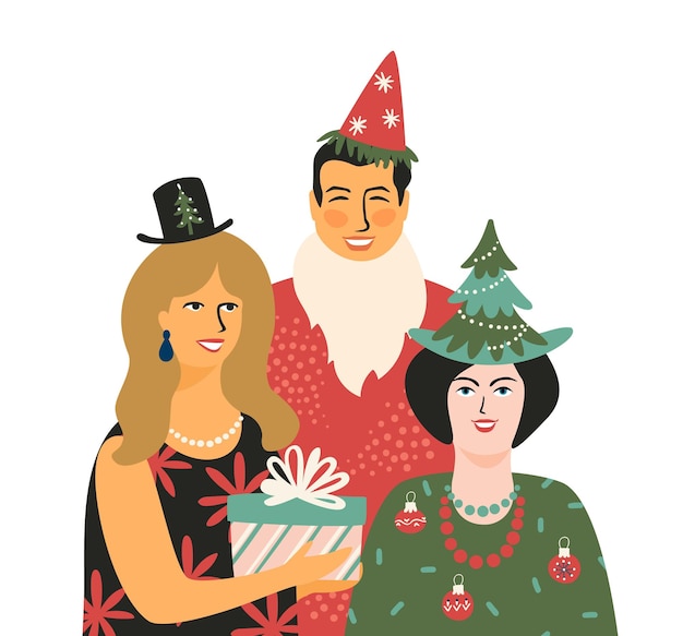 Illustration Isolée De Noël Et Bonne Année Avec Des Personnes En Costumes De Carnaval Conception Vectorielle