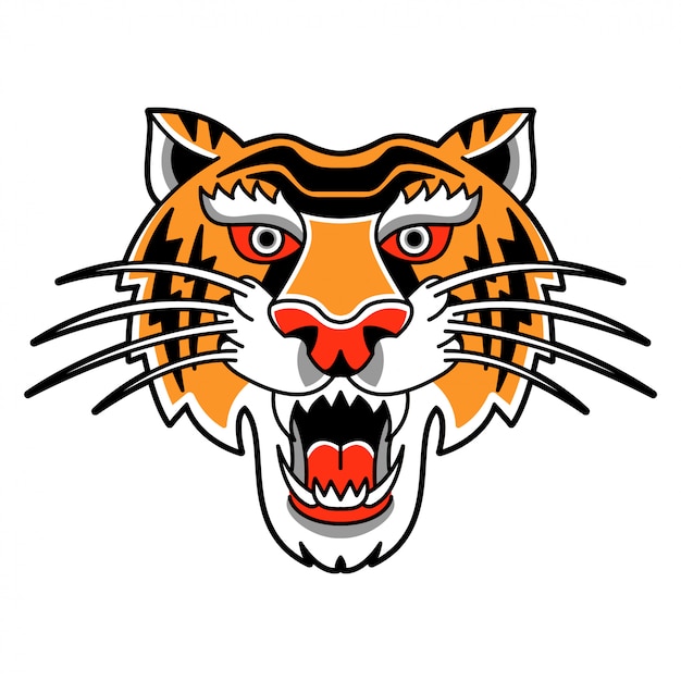 Vecteur illustration isolée avec tête sauvage de tigre dans un style rétro vintage.