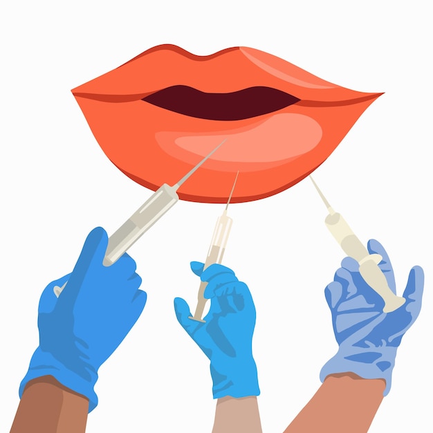 Vecteur illustration isolée vectorielle des injections labiales augmentation des lèvres