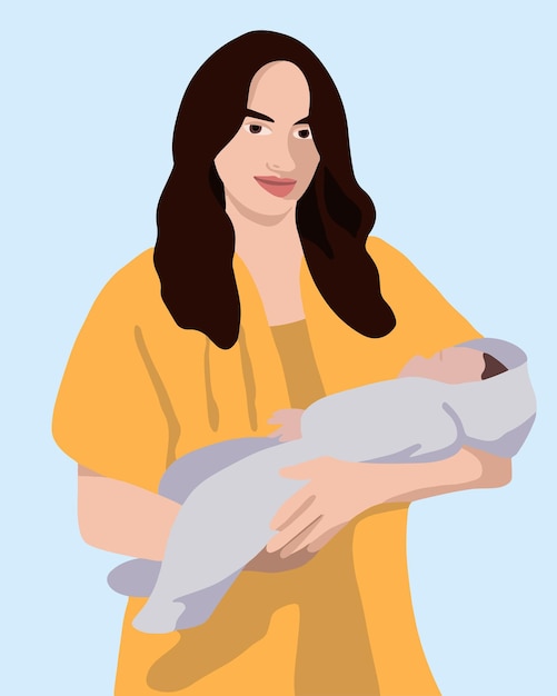 Illustration isolée vectorielle d'une mère tenant son bébé