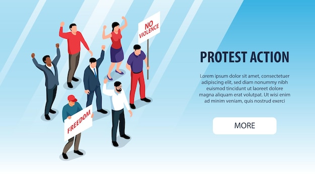 Illustration Isométrique De Bannière Horizontale D'action De Protestation