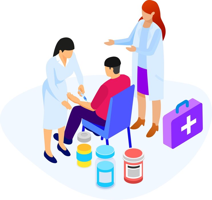 Vecteur illustration isométrique du médecin et du patient