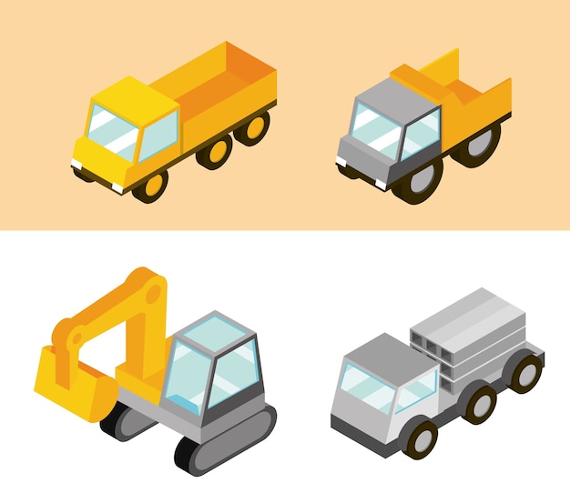 Illustration Isométrique Du Transport Et Du Travail Des Camions De Construction