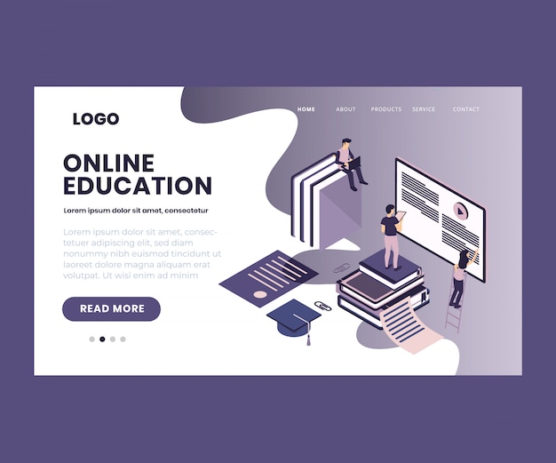 Illustration isométrique de l'éducation en ligne