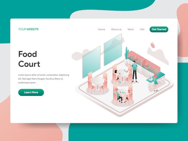 Illustration isométrique Food Court. Page de destination