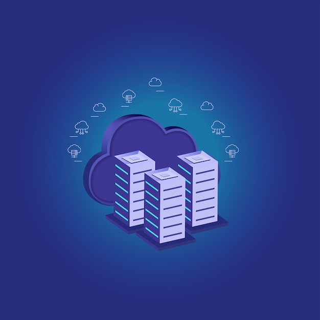 Illustration isométrique d&#39;hébergement en nuage