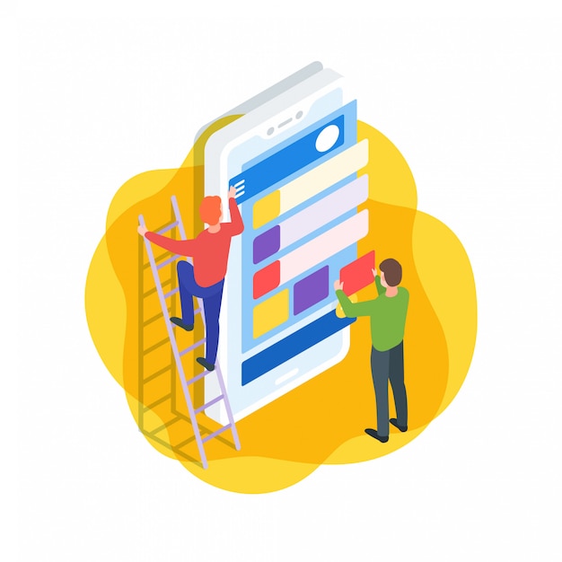 illustration isométrique d'interface d'application mobile