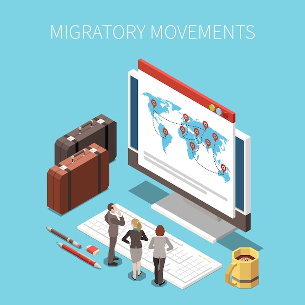 Illustration Isométrique De La Mobilité De La Population Et Du Déplacement Migratoire