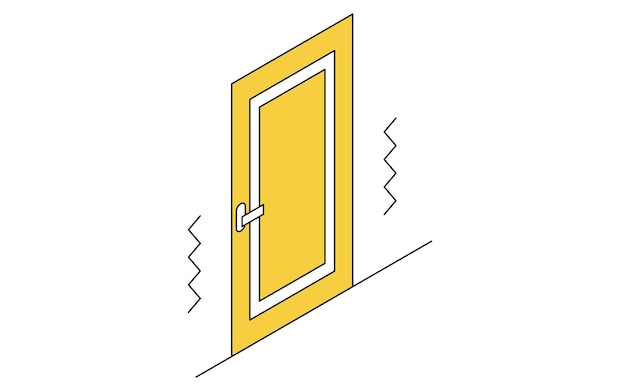 Vecteur illustration isométrique simple de la porte grinçante de la rénovation de la maison