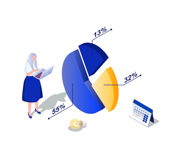 Vecteur illustration isométrique des statistiques circulaires ou de gâteau