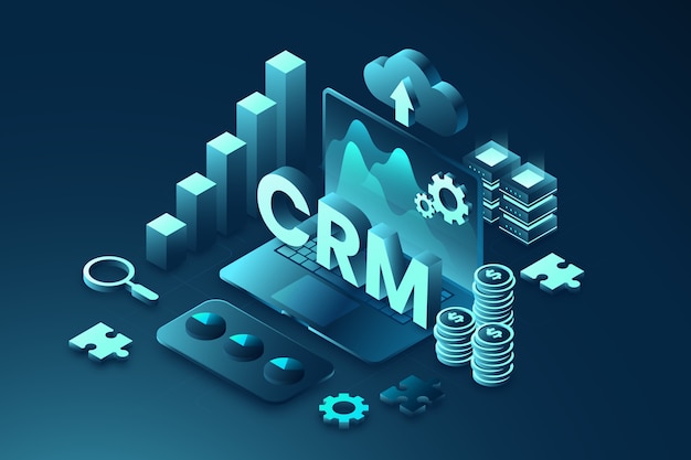 Illustration isométrique de la technologie crm