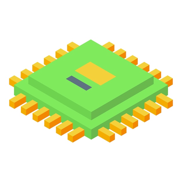 Illustration isométrique de l'unité de traitement de CPU verte avec des broches orange