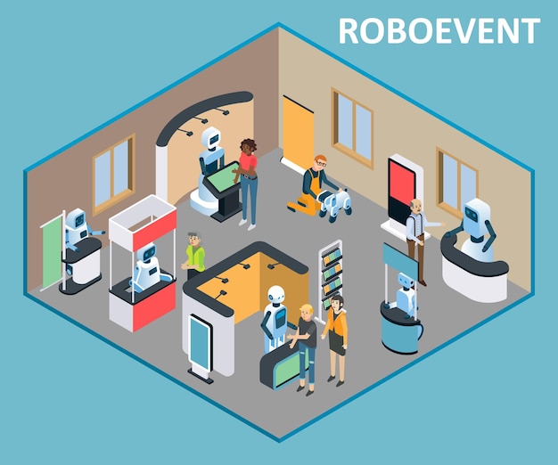 Illustration Isométrique De Vecteur D'événement De Robots