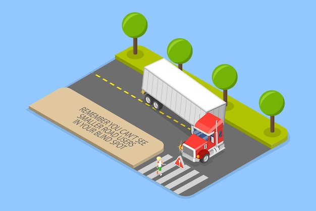 Illustration isométrique à vecteur plat 3D des règles de conduite des véhicules lourds