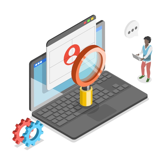 D illustration isométrique à vecteur plat de l'analyse des affaires et de la planification de la gestion de la stratégie de l'entreprise