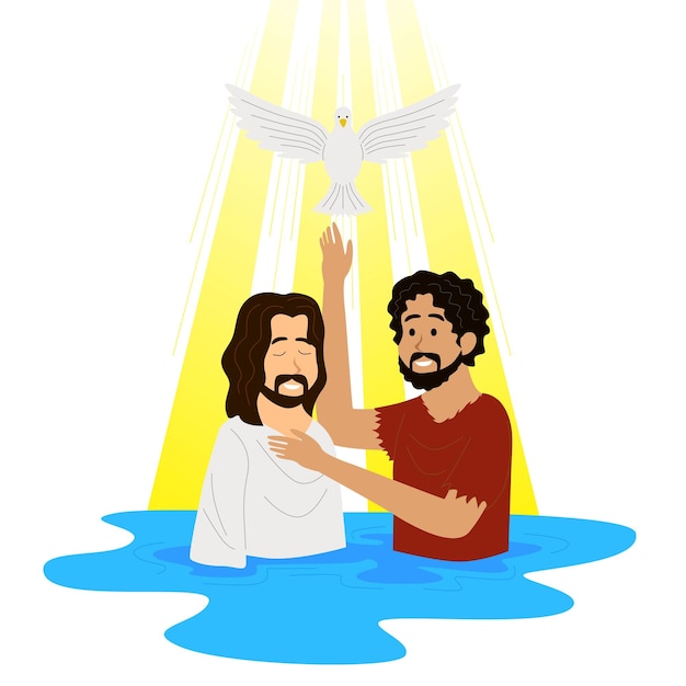 Vecteur illustration de jésus-christ étant baptisé par jean le baptiste