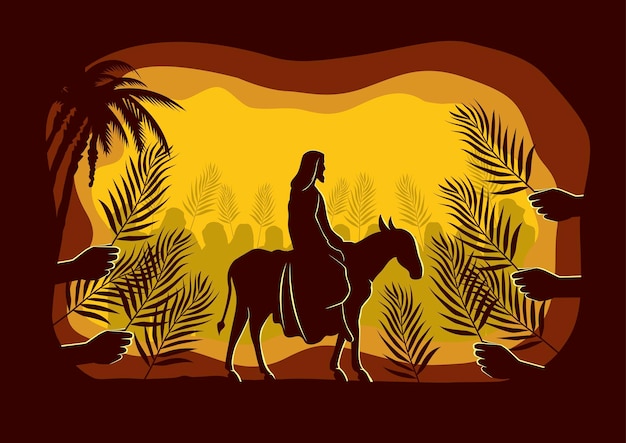Une Illustration De Jésus-christ Monté Sur Un âne Est Entré à Jérusalem
