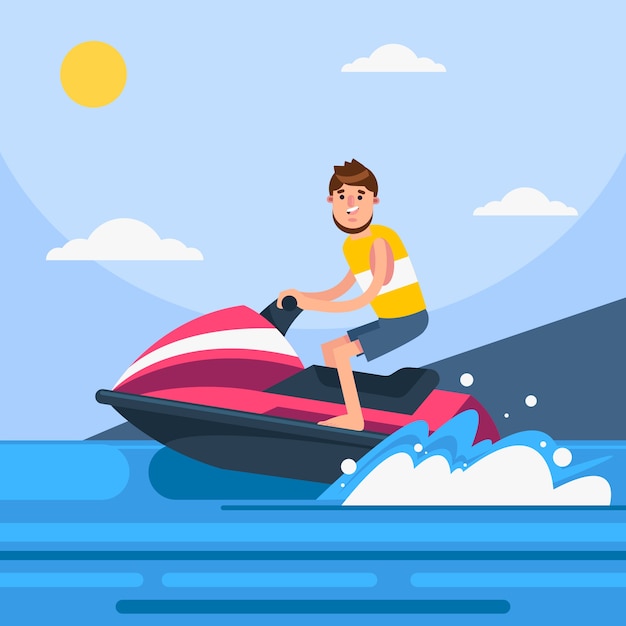 Vecteur illustration de jet ski dessiné à la main