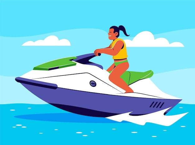 Vecteur illustration de jet ski dessiné à la main