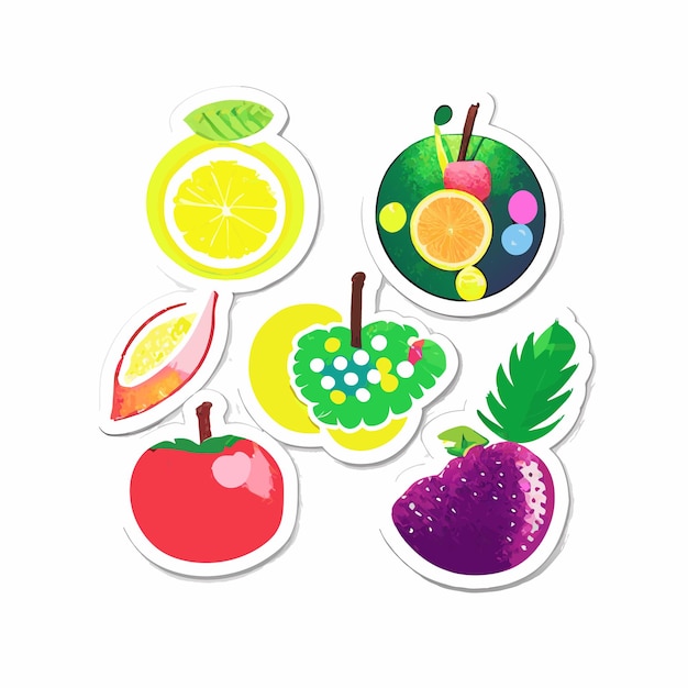 Vecteur illustration de jeu d'autocollants de fruits sains